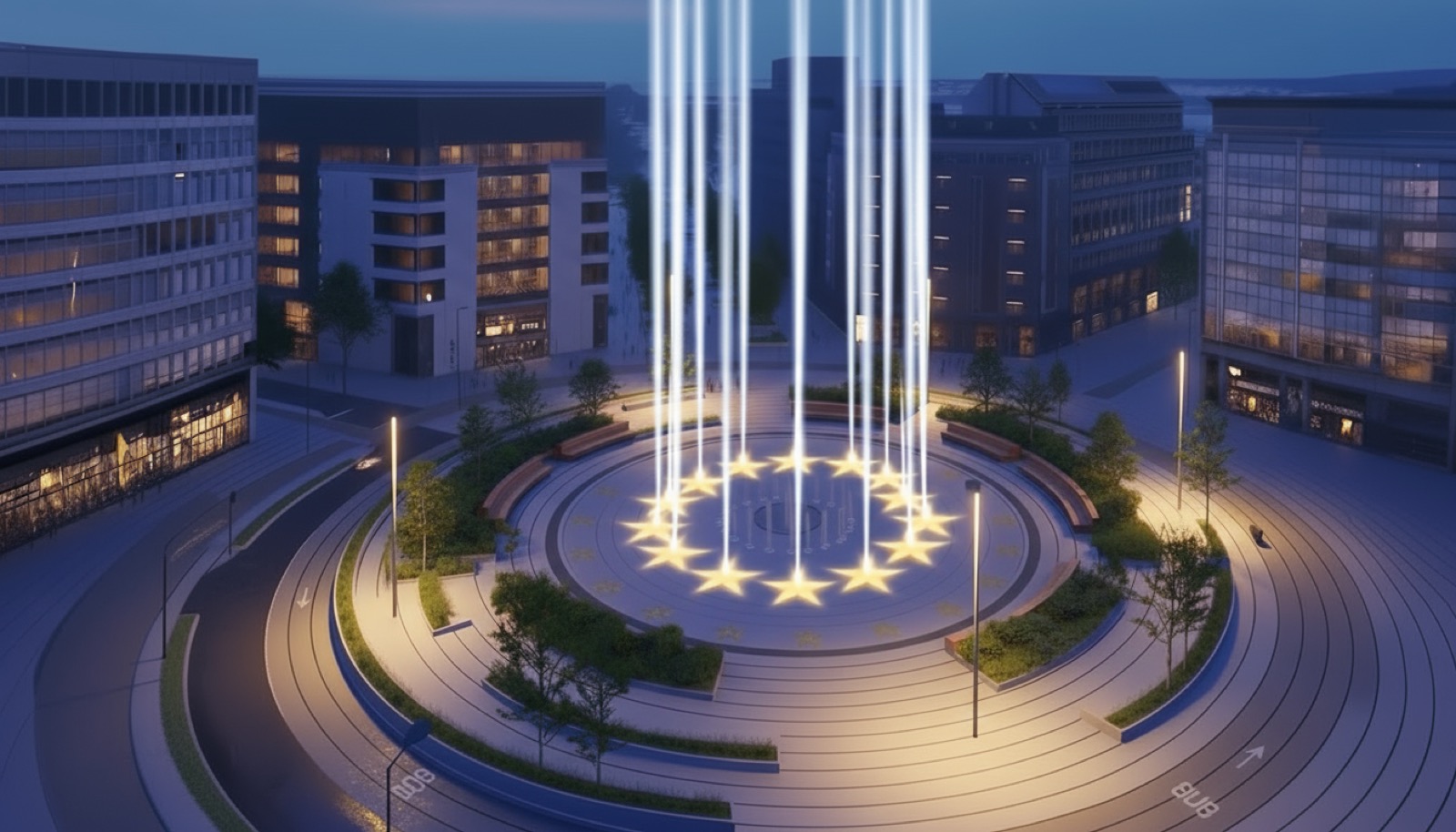 The Brussels European Walk - illumination nocturne